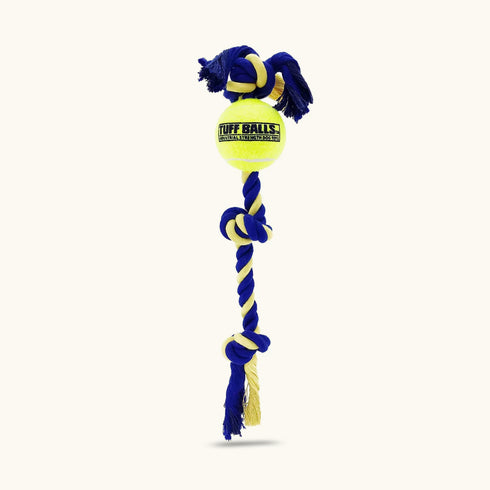 Petsport Twisted Chews Medium Three Knot Cotton Rope with Tuff Ball Dog Toys-16/2.5 inch
